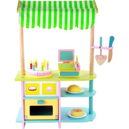 Wooden Play House Toy Simulation Canteen Bakery Baby Role Play Selling Stall Supermarket Toy Mini Shopping Cart Grocery Play