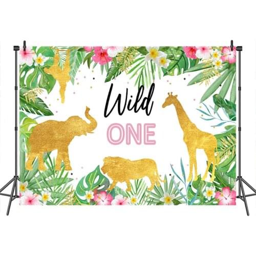 Wild One Backdrop for Photography Bithday Party Gold Animal Background Safari Jungle Party Banner for Photo Studio