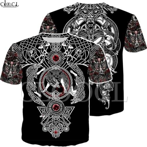 Mens Womens Viking King Tattoo Printing T-shirt Viking Warrior 3D Printing Short Sleeve Casual Top Direct Sales Polyester Mate