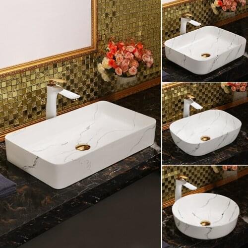 Marble Pattern Ceramic Above Counter Basin Square Art Wash Basin Nordic Style Wash Basin Bathroom Single Countertop Sinks