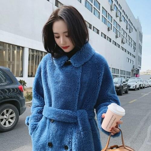 Korean Sheep Shearling Real Winter Coat Women Lamb Fur Jacket Windbreaker Abrigos Mujer Invierno 2020 MK299YY682