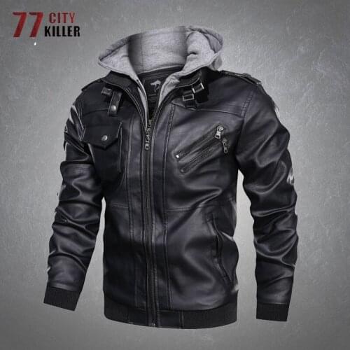 Leather Jacket Men Spring Casual Windproof Motorcycle Removable Hoodie PU Jackets Male Outdoor Pilot Bomber Tactical Mens Coats