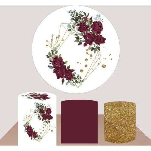 Red Rose Flower Circle Background Wedding Bridal Shower Birthday Party Decor Candy Table Banner Elastic Vinly Fabric YY-964