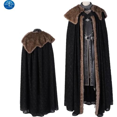 Manluyunxiao Thrones Cosplay Jon Snow Cosplay Costume Halloween Outfit Leather Long Coat Faux Fur Cloak Men Cape Any Size