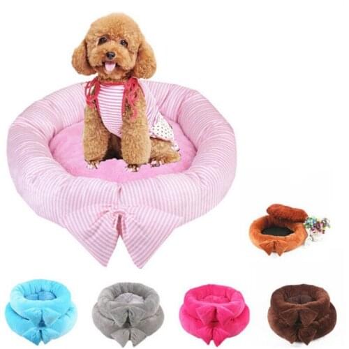 Cute Round Kennel with Bow Decoration Winter Nest Dog Bed Comfortable Pet Cat Litter Nest Dogs Baskets and Mat 10 colors 2 sizes