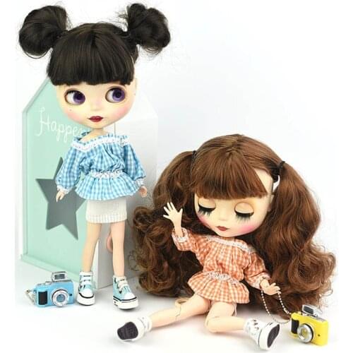 Fashion Off-shoulder Plaid 1:6 Lace Clothes For Blythe Doll Flounced Top Shirt & White Shorts For Barbie BJD Doll Accessory