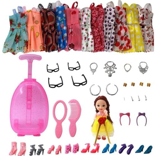 Fashion 1 Set Doll Accessories for Barbie Doll Clothes Shoes Boots Mini Dress Handbags Crown Hangers Glasses Doll Girl Toy Kids