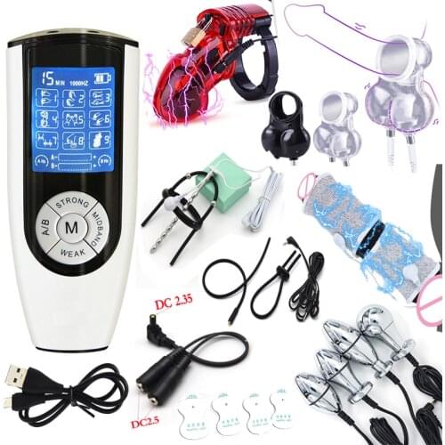 Strongest BDSM Power Box,Electro Shock Pulse Anal Bead Plug Masturbator Electric Stimulate Penis Plug Cock Ring,Sex Tool For Men