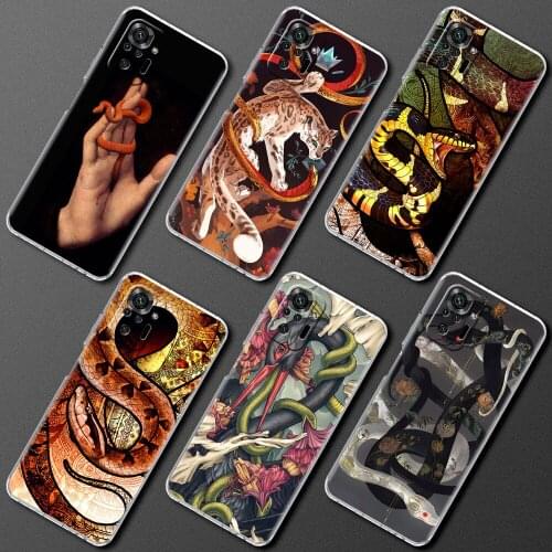 Soft Clear Case For Xiaomi Redmi Note 10 9 Pro 9S 8 10S 7 8T 9C 7A 8A 9T K40 Silicone Phone Cover Fundas Snake Flower Painting