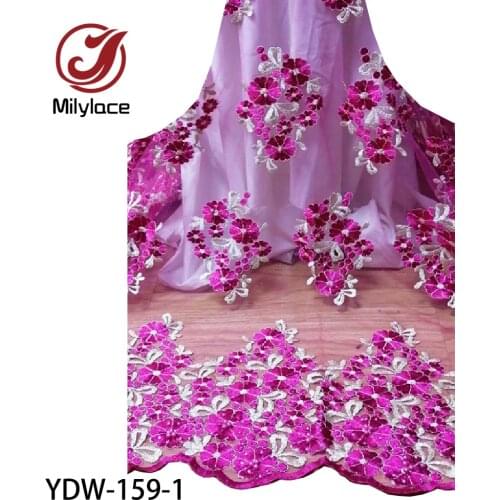 New Nigerian Tulle Bridal Embroidered Lace Fabric 5 Yards High Quality French Lace Fabric with Beads for Wedding YDW-159