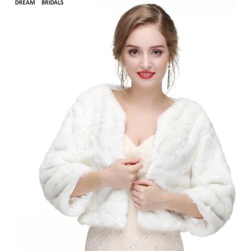 New Fashion Sexy Long Sleeves Faux Fur Bolero Women Shawls Wedding Bridal Wraps Winter Warm Solid Shawls Wedding Capes Marriage