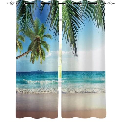 Beach Coconut Tree Wave Sky Blackout Curtains For Living Room Window Curtains For Bedroom Kitchen Curtains Drapes Blinds