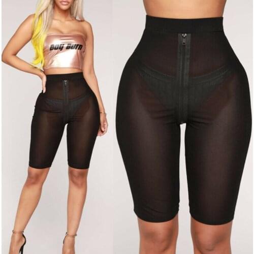 2019 Hot Womens Summer Sexy See Through Fishnet Mesh Shorts Sheer Bikini Cover Up Elastic High Waist Shorts