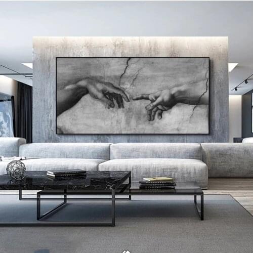 Posters and Prints Cuadro The Creation of Adam By Michelangelo Famou Art Canva Painting on The Wall Art Hand To Hand Art Picture