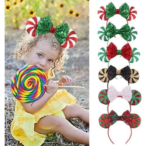 Newest Lollipop Mouse Ears Headband Valentines Day Sequin Bow Hairband Holiday Party Cosplay Adult/Kids Gift