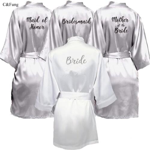 C&Fung sexy grey silver robe kimono bridal pajamas wedding robe bridesmaid matron maid of honor sister mother of the bride robes