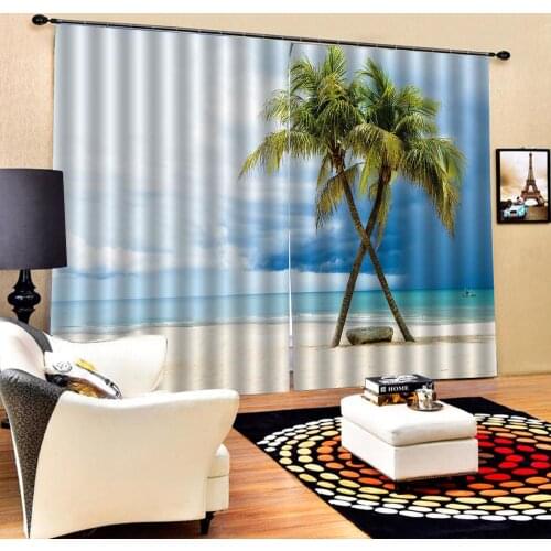 Beach curtains beautiful scecnery curtains photo Blackout Window Drapes Luxury 3D Curtains For Living room