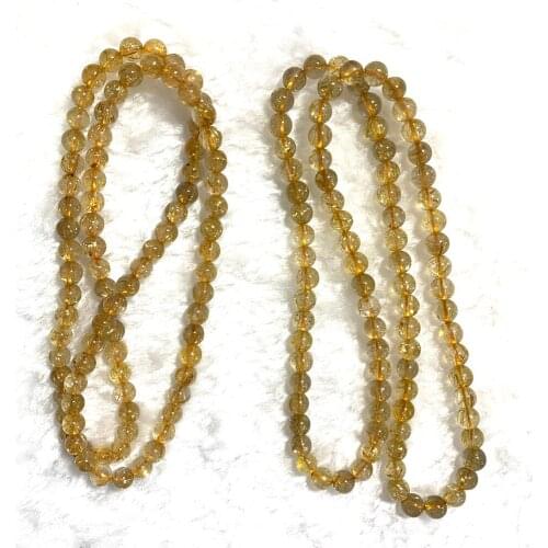 Top Natural 6.5mm Golden Hair Quartz Womens Mens Bracelet Brazil 3 Circle Round Beads Elastic Crystal Jewelry Holiday Gift