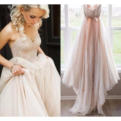 Vintage Lace Top beach Wedding Dresses Sweetheart Backless Bow Sash Boho Wedding Gowns Robe de Mariage Bridal Dress