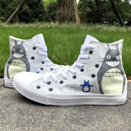 Wen High Top Design Grey Hand Painted Shoes My Neighbor Totoro Anime Canvas Shoes Boys Girls Sneakers Skateboard Sport