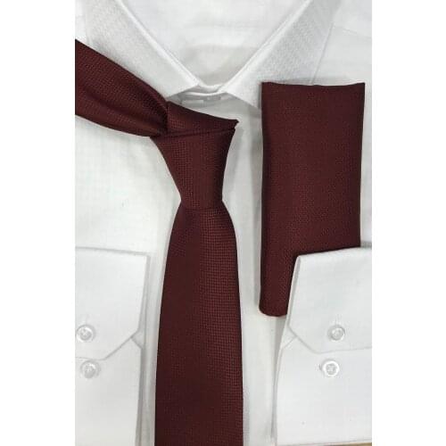 YENİ ÜRÜN Armür Dokumalı Noktalı Mendilli Ince Kravat 6 Cm