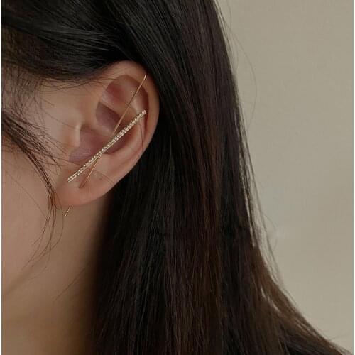 Flashbuy Fashion Long Wrap Crawler Hook Earrings Shiny Crystal Stud Earrings Climber Earrings Piercing Jewelry For Women Gifts