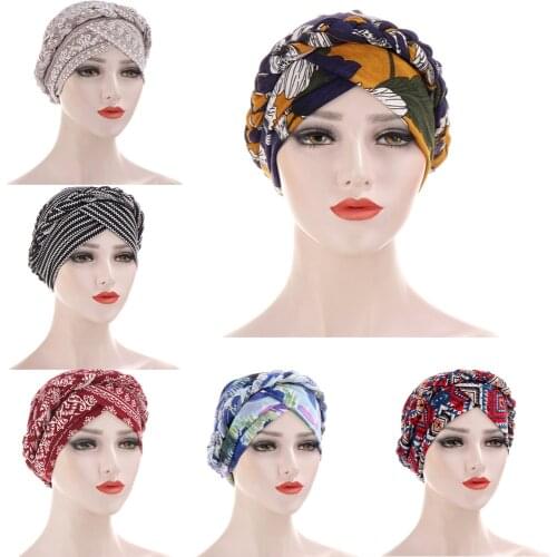 New Womens Hair Care Islamic Head Scarf Flower Printed Muslim Hijab Braid Wrap Stretch Turban Hat Chemo Cap Head Wrap Fashion