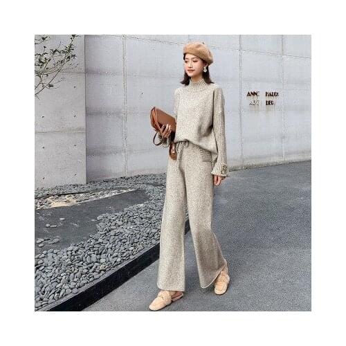 New Womens Casual plus size Female Sweaters outfit set elegant Long sweater Pants high fashion two pieces set