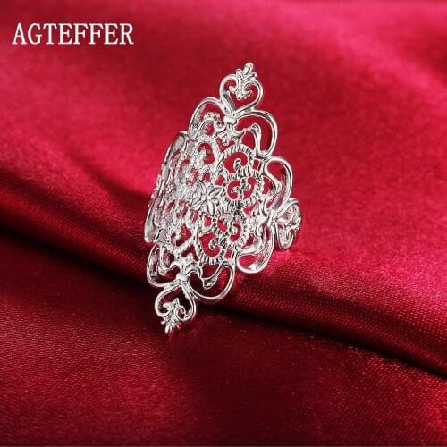 AGTEFFER 925 Sterling Silver Pattern Hollow Ring For Women Fashion Wedding Engagement Party Gift Charm Jewelry