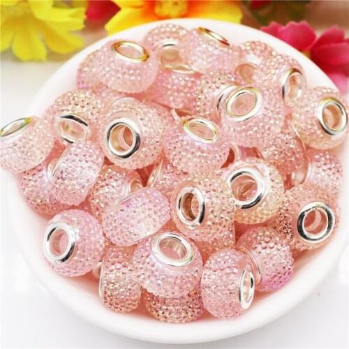 10Pcs/Lot Wholesale Pink Red Blue Color Resin Rhinestone Large Hole Bracelet Spacer Beads Charms for Women DIY Jewelry Making