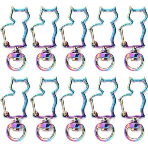 10pcs Rainbow Metal Snap Hook Lobster Clasp Lanyard with Keyring for Keychain Heart Star Cat Key Chain Open Bezel DIY Bags R7RF