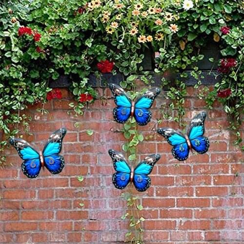 16.5cm Butterfly Insect Wrought Iron Sculptures Pendant Wall Hanging Metal Butterfly Statue Indoor Outdoor Home Garden Decor