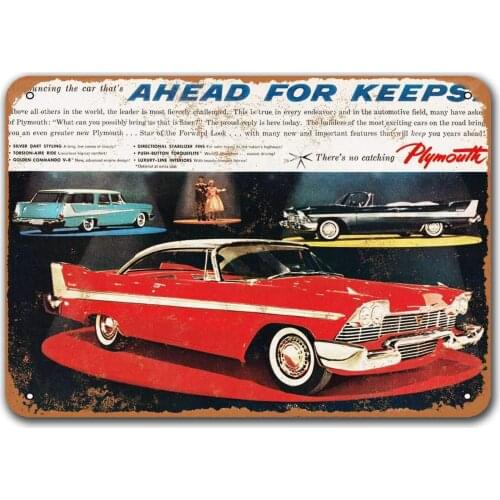 1958 Plymouth Vintage Tin Signs Cars, Sisoso Metal Plaques Poster Garage Man Cave Retro Wall Decor 12x8 inch