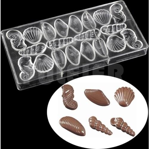 3D seashell chocolate candy molds,oven baking supplies polycarbonate chocolate mould bakeware drop shiping cake pastry tools