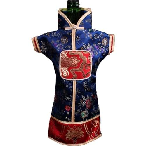 50pcs Antique Chinese style Wedding Christmas Wine Cover 750ml Decor Bottle Bag Table Decoration Chinese SIlk Brocade Pouches