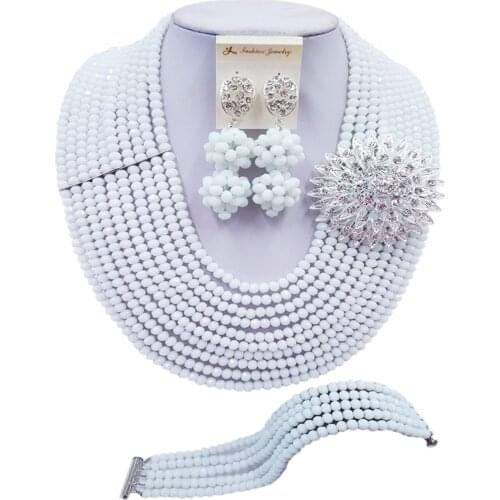 ACZUV White African Wedding Beads Jewelry Set Bridal Party Jewelry Sets 10C-DS003