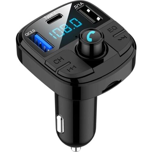 Car Hands-free Wireless Bluetooth FM Transmitter MP3 Player with Charger for Devices Equipped Function Type-C TF Card U Disk