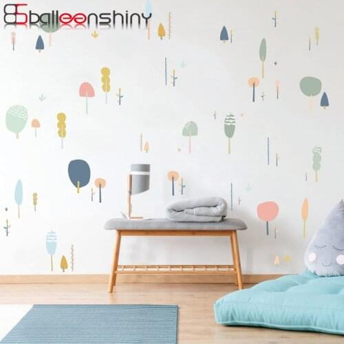 BalleenShiny Cartoon Sapling Trees Wall Sticker Nordic Style Plant Bedroom Living Room Decorative Poster Home Office Mural Decal