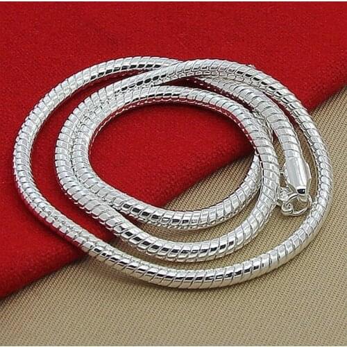 Free shipping Silver Plated 4MM snake necklace Solid chain noble gorgeous charm fashion For men women 20/24inches jewelry