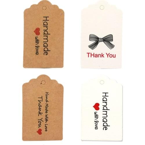 100pcs Kraft Jewelry Tags Heart Love Handmade Thank You Cards Gift Label Tags For DIY Baking Flower Jewelay Accessories Supply