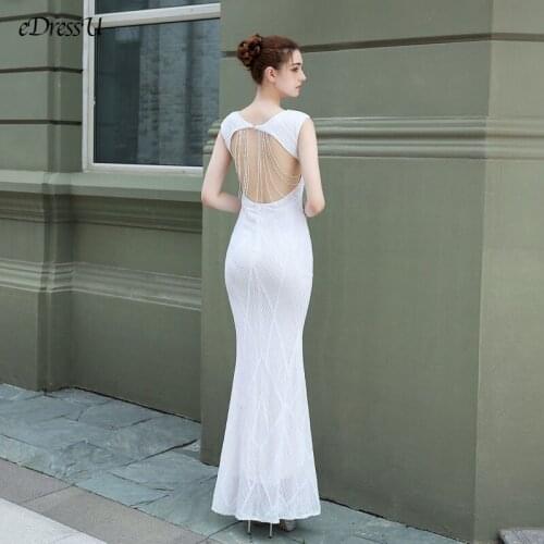 Fantasy Backless Evening Dress Sequins Evening Party Vestido de Fiesta Illusion V-Neck Mermaid Dress Formal Prom Dress YNY-18137