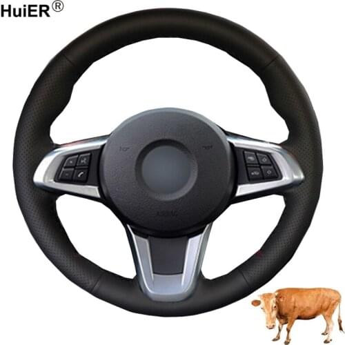 HuiER Hand Sewing Car Steering Wheel Cover Volant Stuurhoes Top Layer Cow Leather For BMW Z4 2009 2010 2011 2012 2013 2014