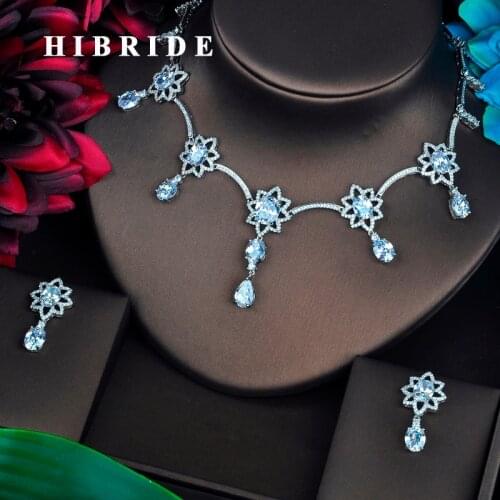 HIBRIDE Clear AAA Cubic Zirconia Jewelry Sets For Women Fashion Necklace Set Wedding Dress Accessories Wholesale Price N-448