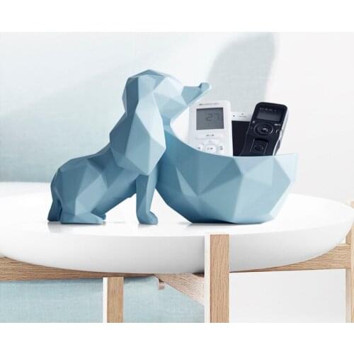 Creative Resin Geometric Big Mouth Dog Storage Box Cute Animal Sculpture Crafts Room Table Decoration Candy Cosmetic Storage Box