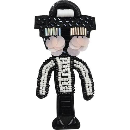 Cool Robot Beaded Sequins Patch for Clothing Sewing on Beading Applique Patches for Jackets Bags Jeans DIY Decorative Parches