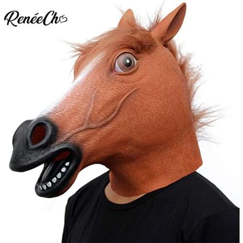 Reneecho Brown Horse Mask Full Head Rubber Latex Animal Mask