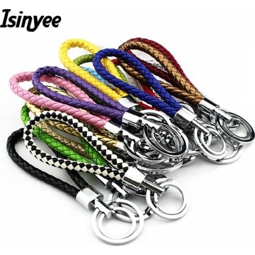 ISINYEE Fashion Handmade Leather Rope Key Chains For Women Bags 2017 Silver Keyrings Keychain Jewelry Best Friends Gifts