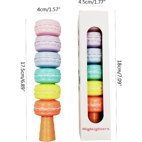 6pcs Novelty Cookie Highlighter Pen Set Macaron Cake Fluorescent Color Marker Liner for Drawing Paint Art Kid Gift School Kawaii