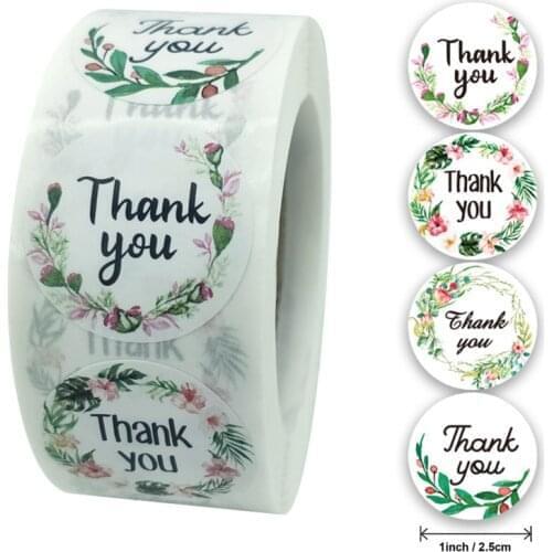 1inch 4 design flowers thank you stickers round scrapbook packaging sealing labels stationery stickers 50 sheets per roll