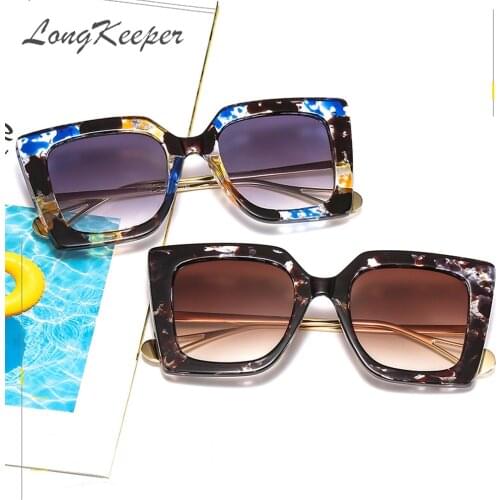 LongKeeper Women Luxury Brand Designer Fashion Square Sunglasses Oversized Sun Glasses Floral Eyewear UV400 oculos feminino